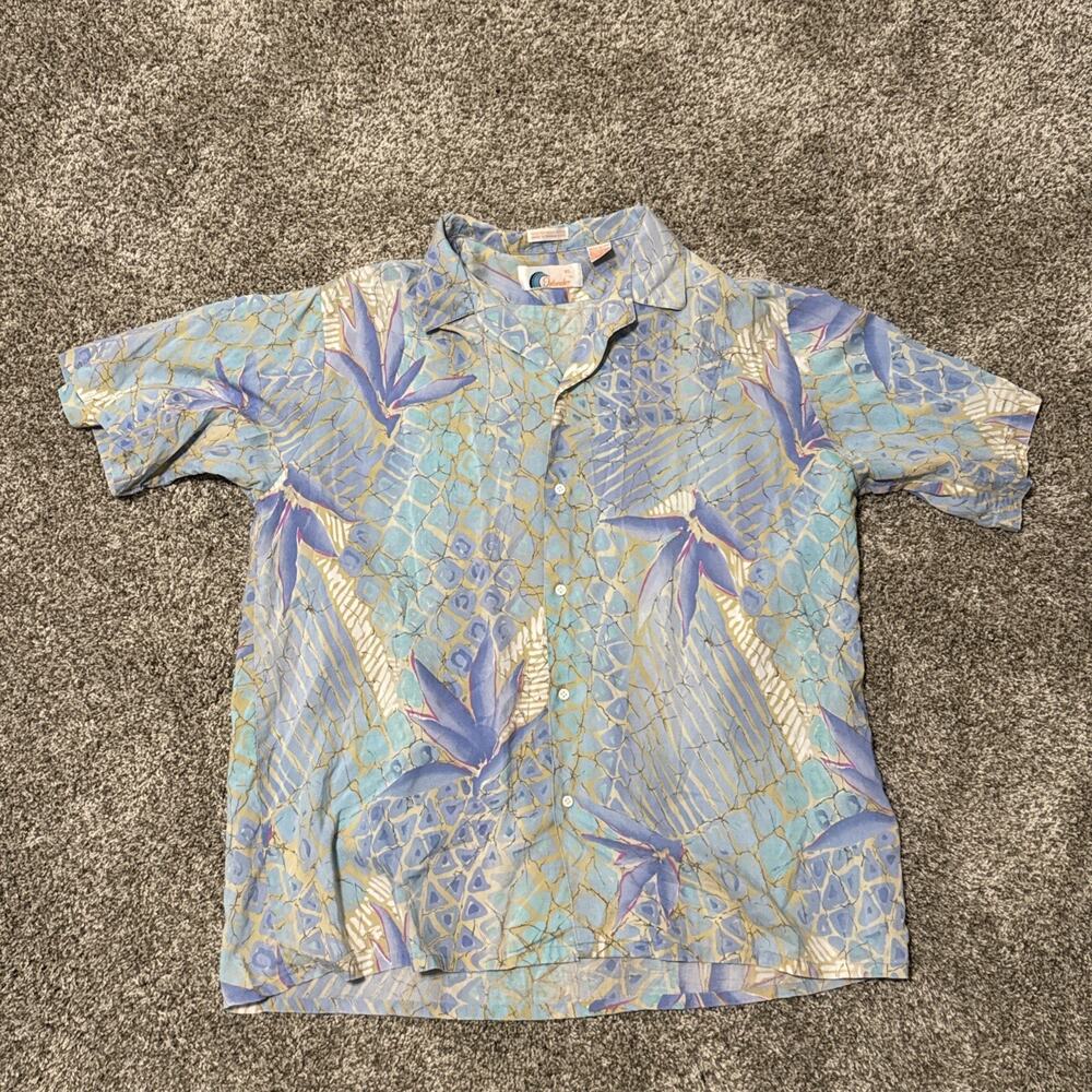 Islander Hawaiian Shirt XL Vintage Rayon Blue Floral Tropic Design Vintage